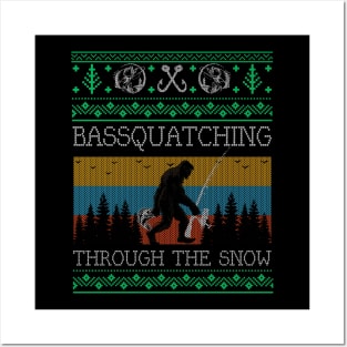 Christmas Sasquatch Bass Fishing Bigfoot Ugly Christmas Sweater Posters and Art